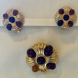 Vintage Topaz Brooch and Earring Set